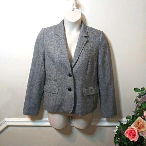 Banana Republic New Without Tag Dark Gray & White Herringbone Wool Blend Blazer - Picture 13 of 13